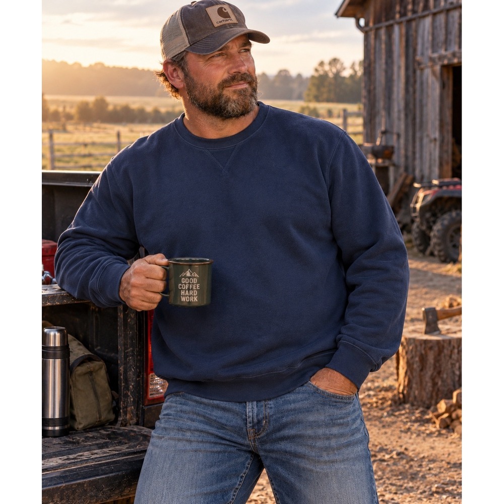 Lands End Serious Sweats Mens XXL Navy Heavyweight Crewneck Pullover Sweatshirt